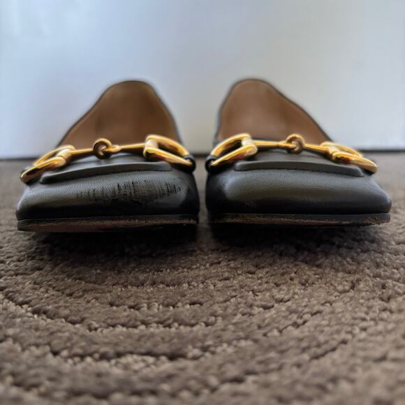 Gucci Baby Horsebit Square Toe Black Leather Block Heel Loafer Flat Pump Size 39 - Picture 9 of 12